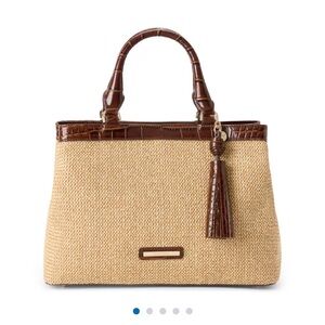 Brahmin Small Denise Rafia and Brown Croc Satchel with strap NWOT